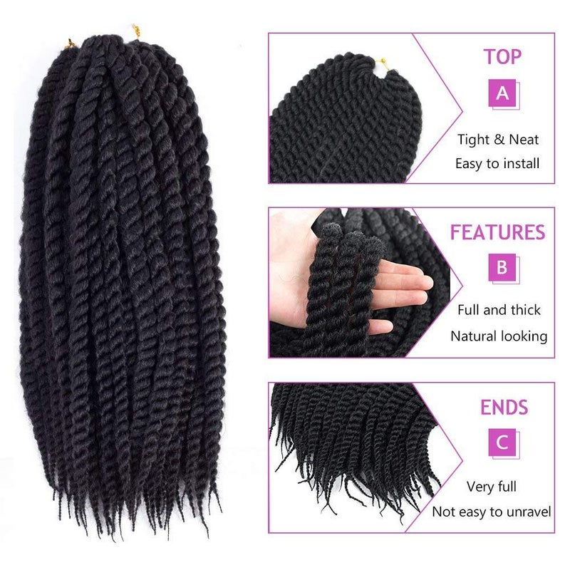 Admutty Havana Twist Crochet Hair 6 Packs 18 inch Braids Senegalese Braiding (1B) - Image 2